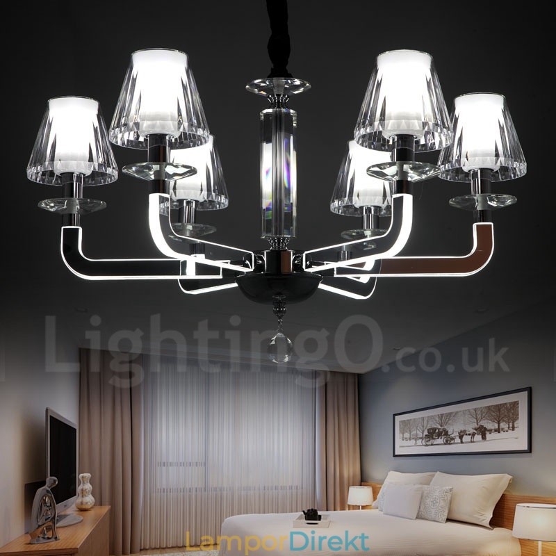 Dimbar Modern Contemporary 6 Ljus Kristallkrona Med Glasskärm