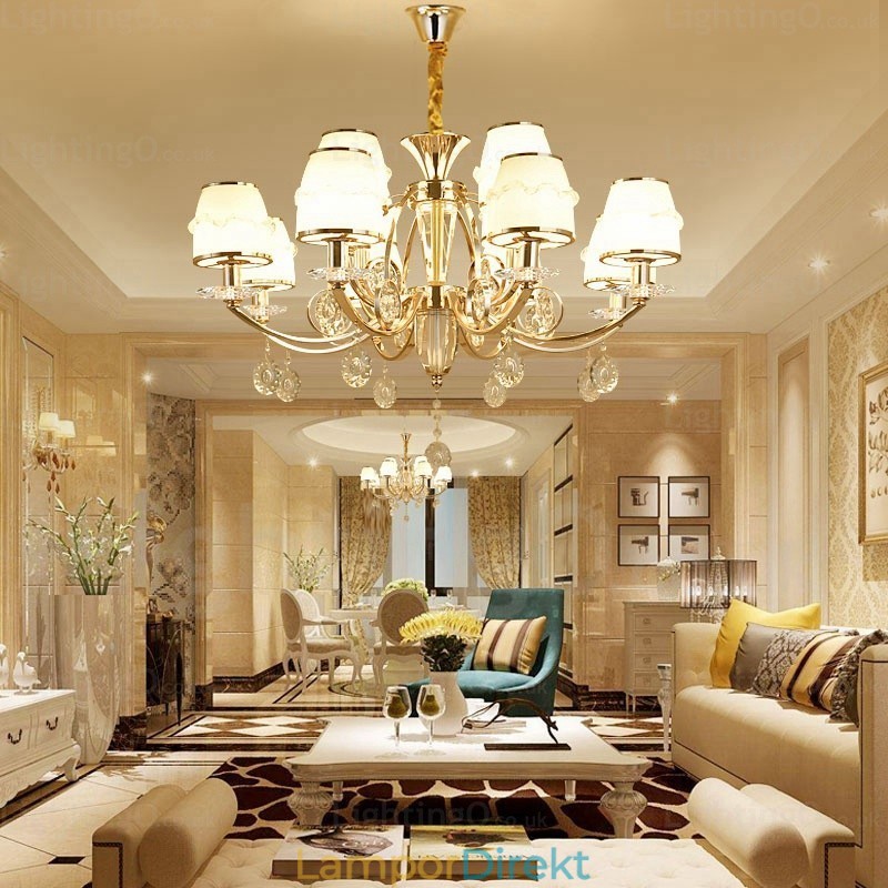 6 Ljus Nordisk Ljuskrona Med Glasskärm