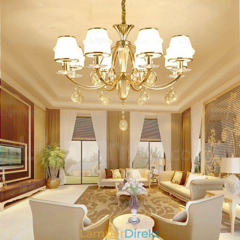 6 Ljus Nordisk Ljuskrona Med Glasskärm