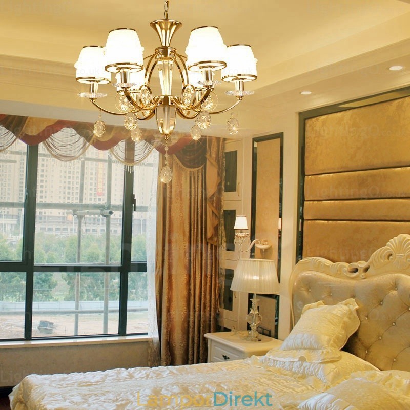 6 Ljus Nordisk Ljuskrona Med Glasskärm