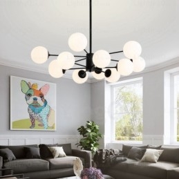 12 Ljus Nordisk Ljuskrona Med Glasskärm