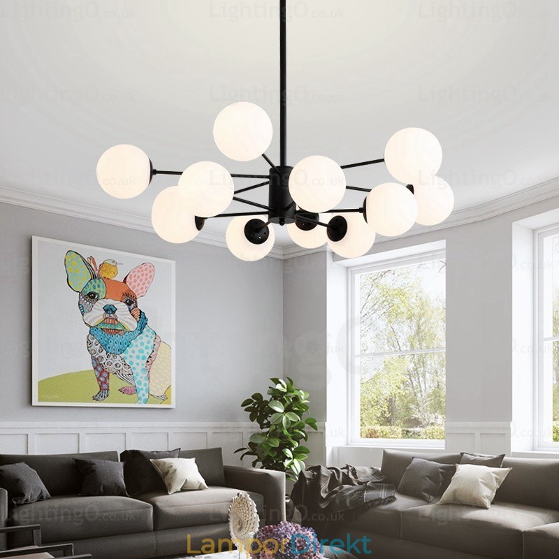 12 Ljus Nordisk Ljuskrona Med Glasskärm