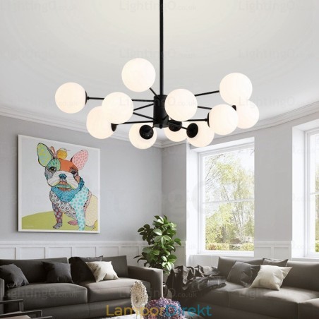 12 Ljus Nordisk Ljuskrona Med Glasskärm