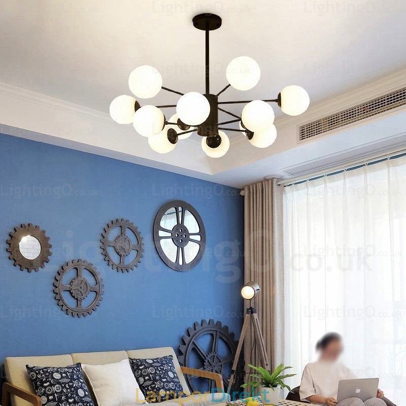 12 Ljus Nordisk Ljuskrona Med Glasskärm