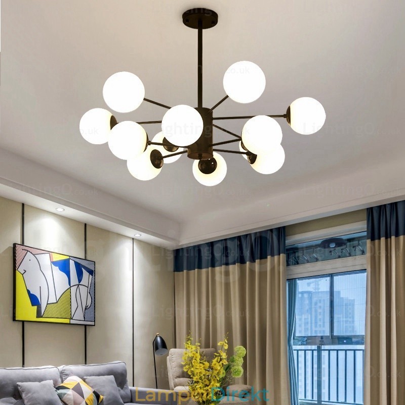 12 Ljus Nordisk Ljuskrona Med Glasskärm