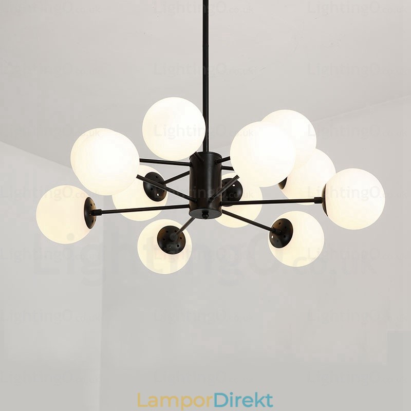 12 Ljus Nordisk Ljuskrona Med Glasskärm