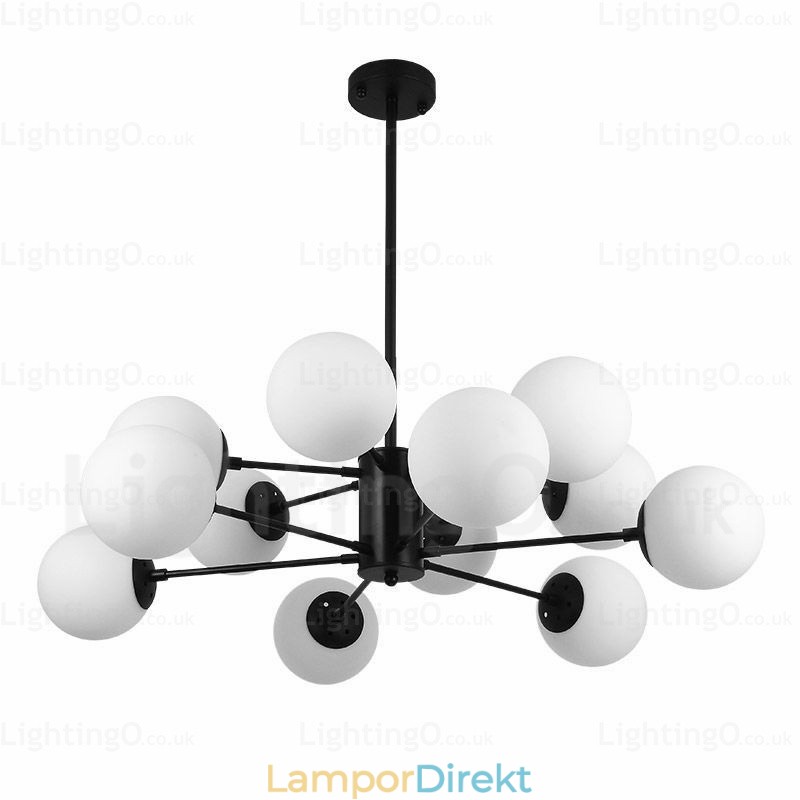 12 Ljus Nordisk Ljuskrona Med Glasskärm