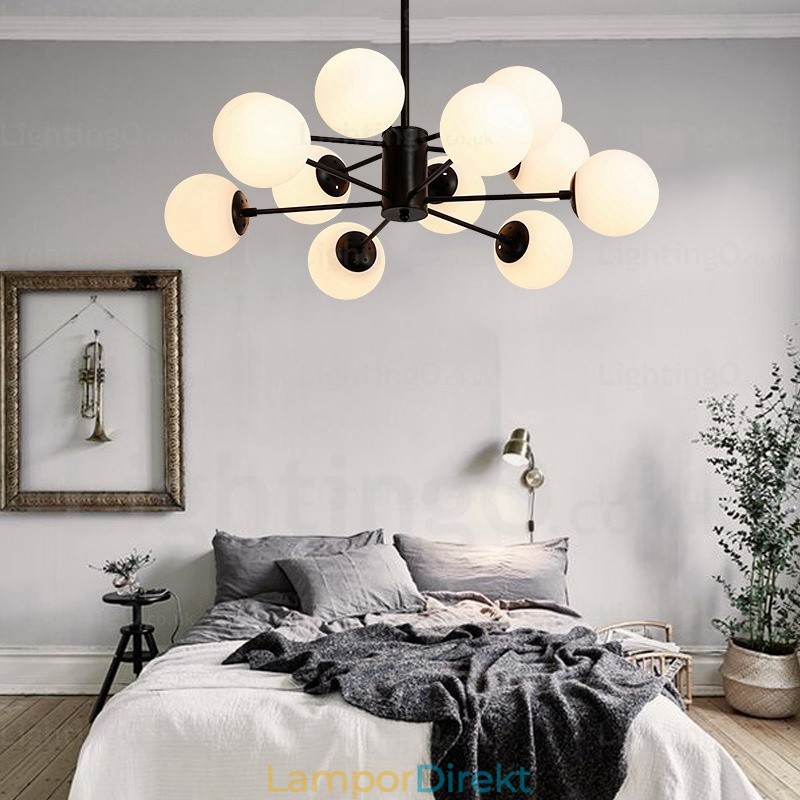 12 Ljus Nordisk Ljuskrona Med Glasskärm