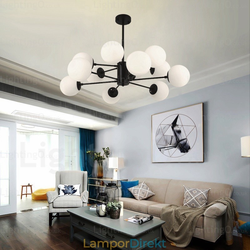 12 Ljus Nordisk Ljuskrona Med Glasskärm