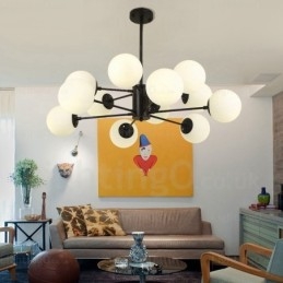 12 Ljus Nordisk Ljuskrona Med Glasskärm