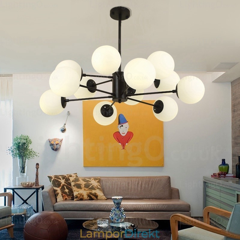 12 Ljus Nordisk Ljuskrona Med Glasskärm