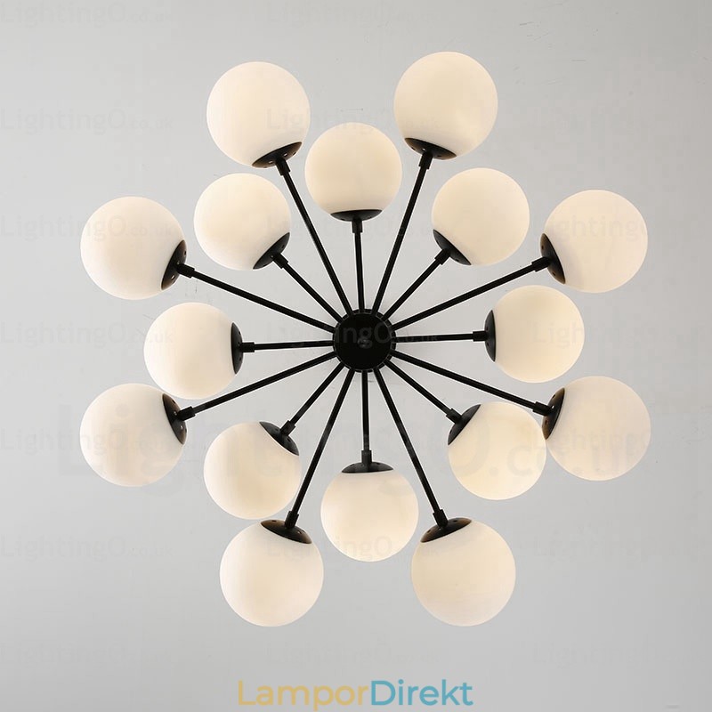 16 Ljus Nordisk Ljuskrona Med Glasskärm