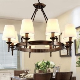 8 Ljus Nordic Country Rustik Pendellampa Med Tygskärm