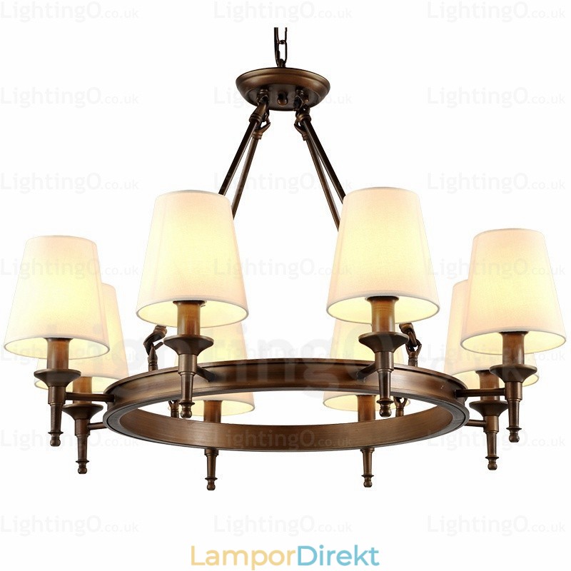 8 Ljus Nordic Country Rustik Pendellampa Med Tygskärm