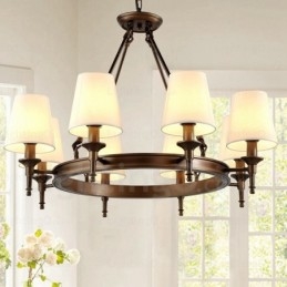 8 Ljus Nordic Country Rustik Pendellampa Med Tygskärm