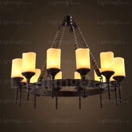 12 Ljus Country Rustik Vintage Retro Pendellampa Med Glasskärm