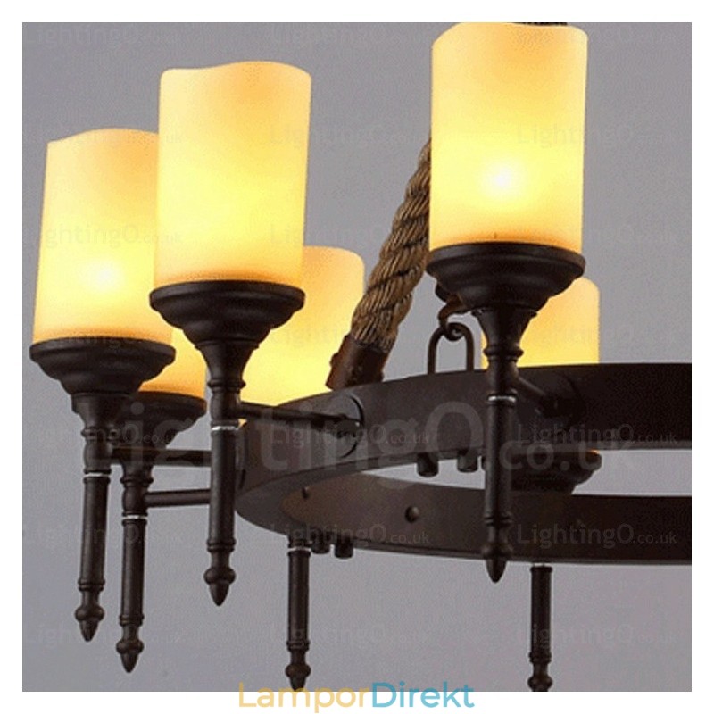 12 Ljus Country Rustik Vintage Retro Pendellampa Med Glasskärm