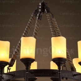 12 Ljus Country Rustik Vintage Retro Pendellampa Med Glasskärm