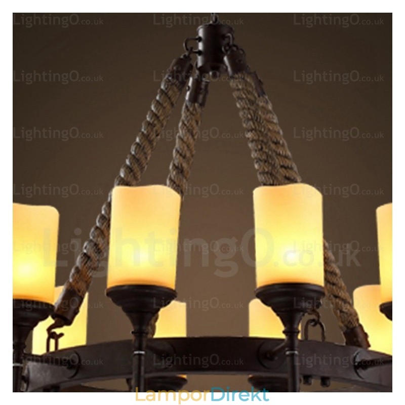 12 Ljus Country Rustik Vintage Retro Pendellampa Med Glasskärm