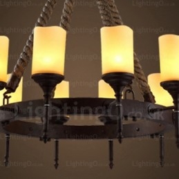 12 Ljus Country Rustik Vintage Retro Pendellampa Med Glasskärm