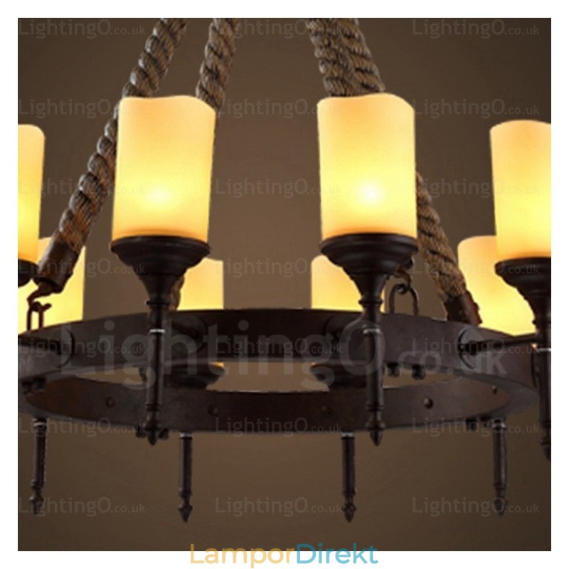 12 Ljus Country Rustik Vintage Retro Pendellampa Med Glasskärm