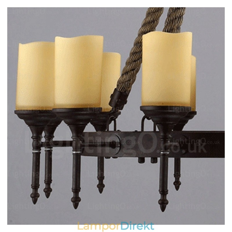 12 Ljus Country Rustik Vintage Retro Pendellampa Med Glasskärm