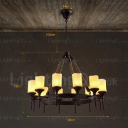 12 Ljus Country Rustik Vintage Retro Pendellampa Med Glasskärm