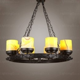 8 Light Country Rustik Vintage Retro Pendellampa Med Glasskärm