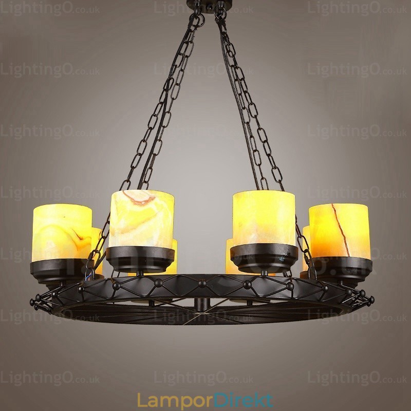 8 Light Country Rustik Vintage Retro Pendellampa Med Glasskärm