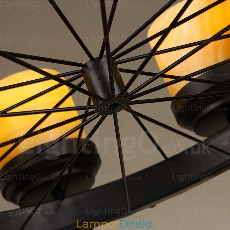 8 Light Country Rustik Vintage Retro Pendellampa Med Glasskärm