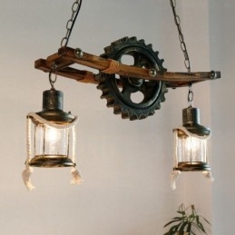 2 Ljus Country Rustik Vintage Retro Pendellampa Med Glasskärm
