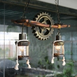 2 Ljus Country Rustik Vintage Retro Pendellampa Med Glasskärm