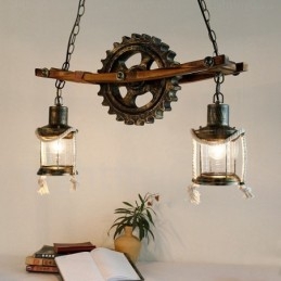 2 Ljus Country Rustik Vintage Retro Pendellampa Med Glasskärm