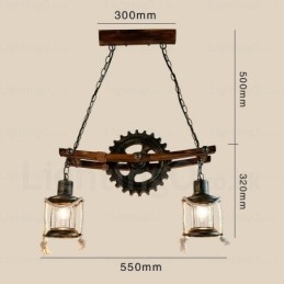 2 Ljus Country Rustik Vintage Retro Pendellampa Med Glasskärm