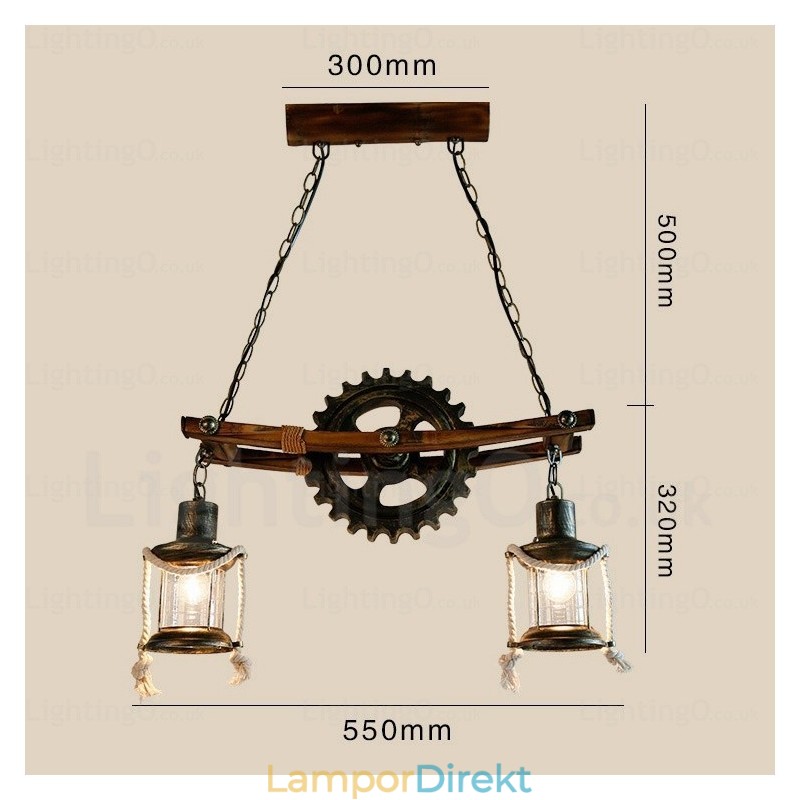 2 Ljus Country Rustik Vintage Retro Pendellampa Med Glasskärm