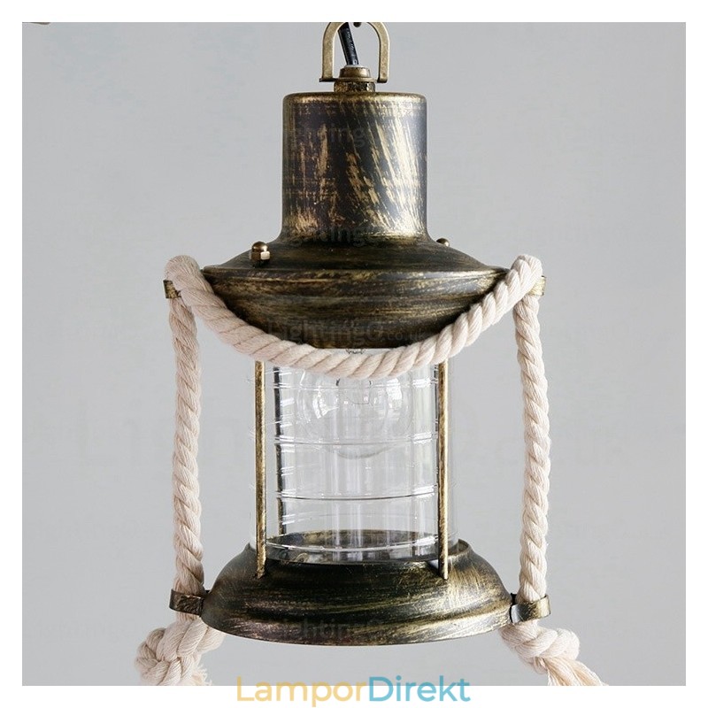 2 Ljus Country Rustik Vintage Retro Pendellampa Med Glasskärm