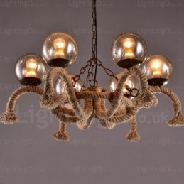 6 Ljus Vintage Retro Taklampa Med Glasskärm