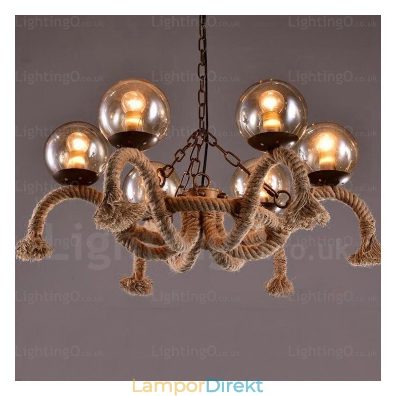 6 Ljus Vintage Retro Taklampa Med Glasskärm