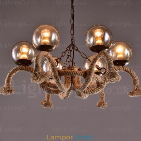 6 Ljus Vintage Retro Taklampa Med Glasskärm 6 Ljus Vintage Retro Taklampa Med Glasskärm