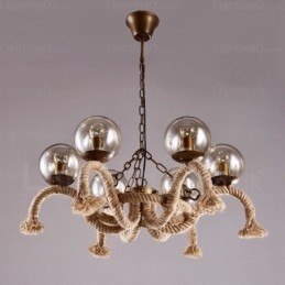 6 Ljus Vintage Retro Taklampa Med Glasskärm