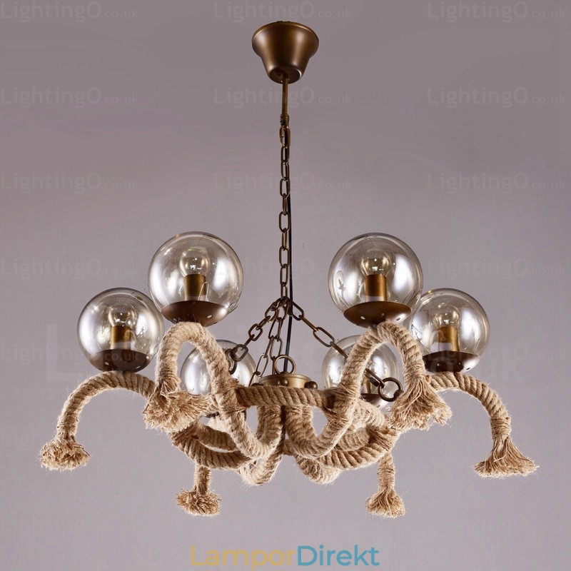 6 Ljus Vintage Retro Taklampa Med Glasskärm