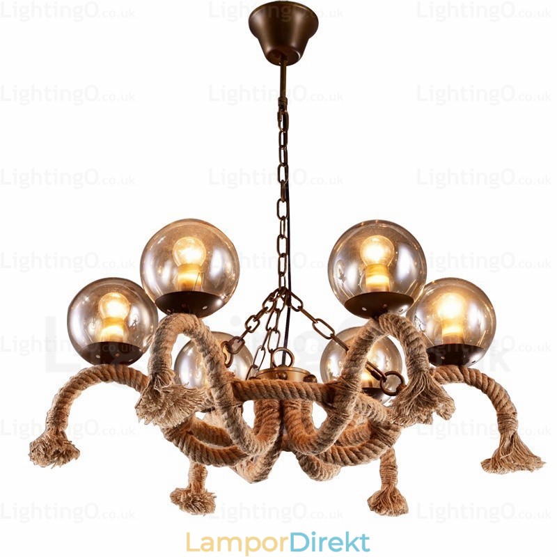 6 Ljus Vintage Retro Taklampa Med Glasskärm