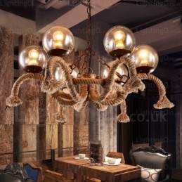 6 Ljus Vintage Retro Taklampa Med Glasskärm