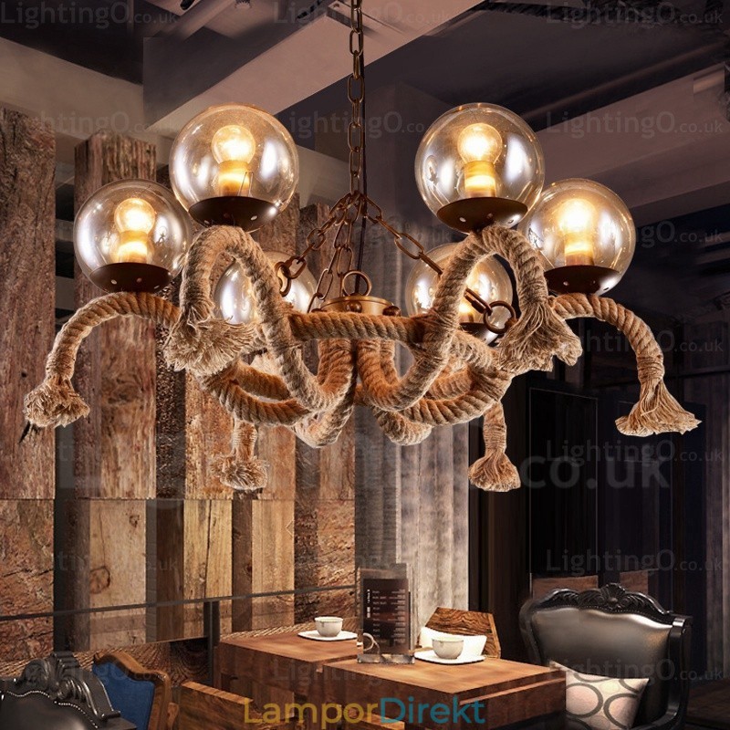 6 Ljus Vintage Retro Taklampa Med Glasskärm