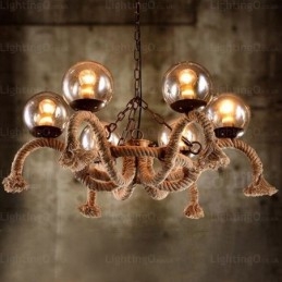 6 Ljus Vintage Retro Taklampa Med Glasskärm