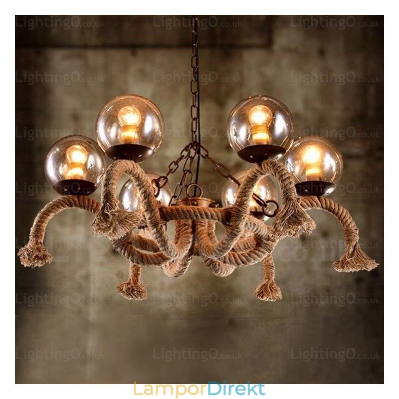6 Ljus Vintage Retro Taklampa Med Glasskärm