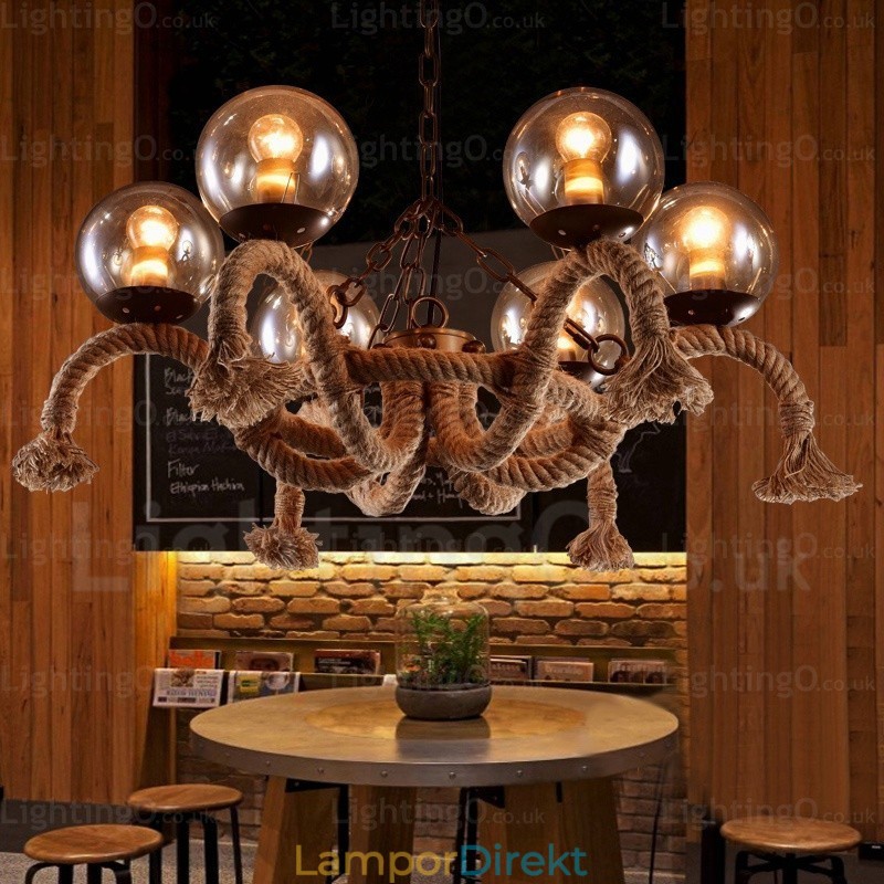 6 Ljus Vintage Retro Taklampa Med Glasskärm