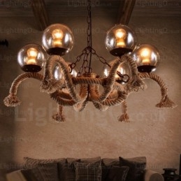 6 Ljus Vintage Retro Taklampa Med Glasskärm