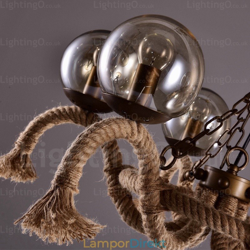 6 Ljus Vintage Retro Taklampa Med Glasskärm