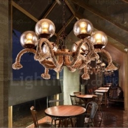 6 Ljus Vintage Retro Taklampa Med Glasskärm